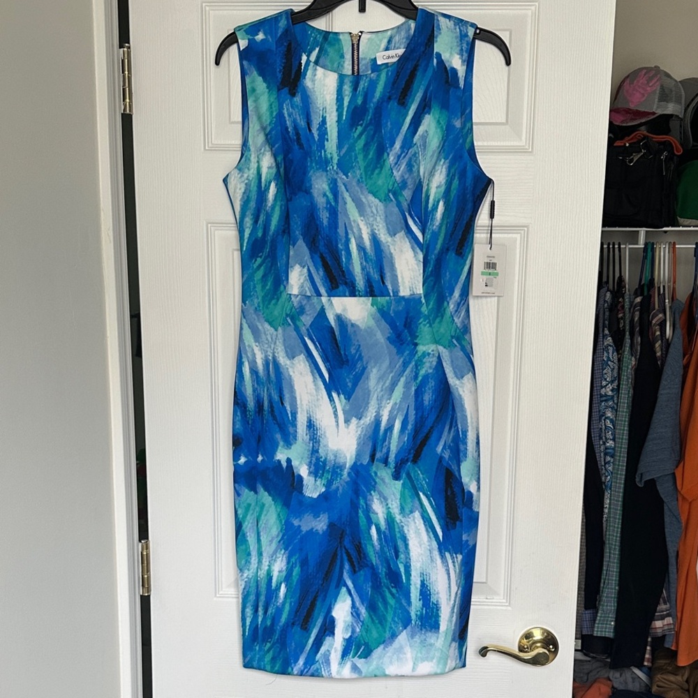 Calvin Klein Abstract Blue and White Midi Dress